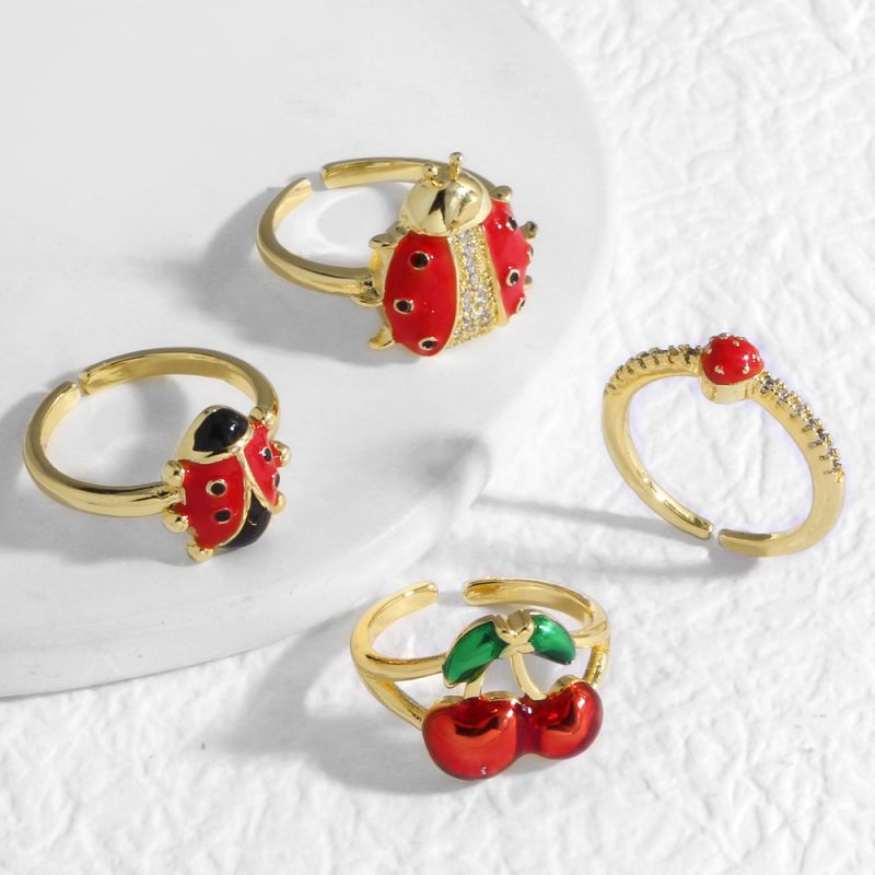 Anillo De Cobre Con Diamantes Fresa Y Cereza