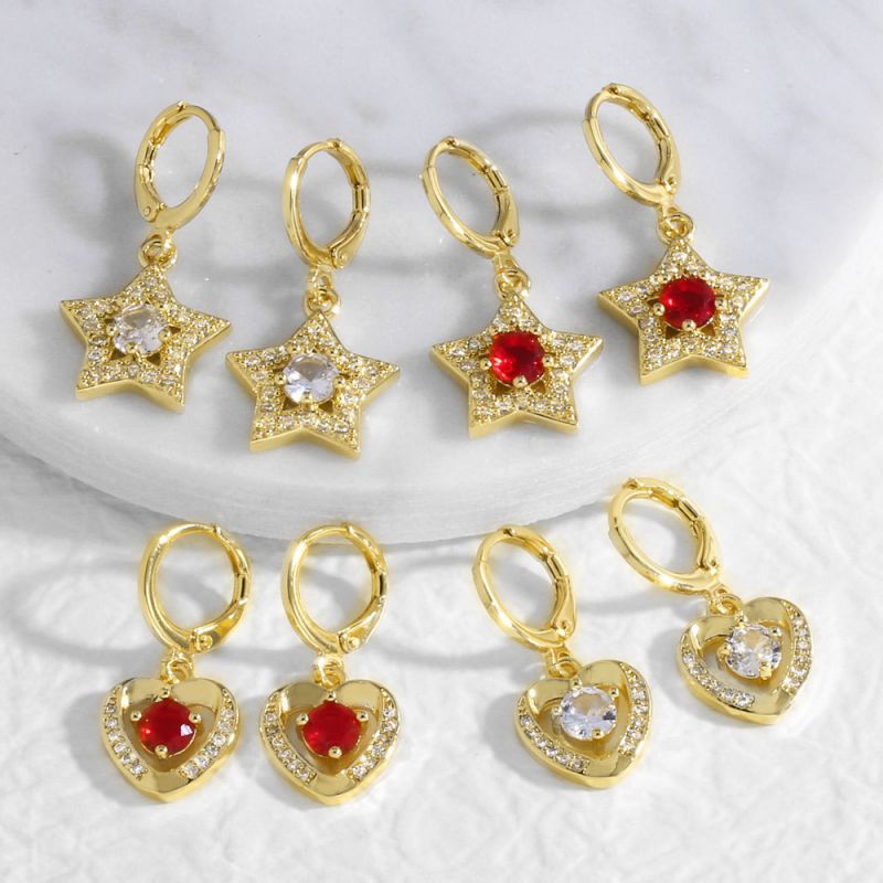 Pendientes De Estrella De Cinco Puntas Con Forma De Corazón Y Diamantes De Cobre