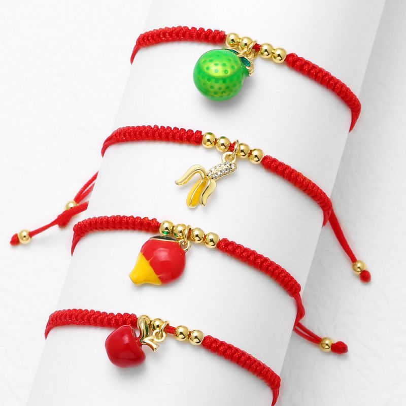 Pulsera De Hilo De Fruta Geométrica De Cobre