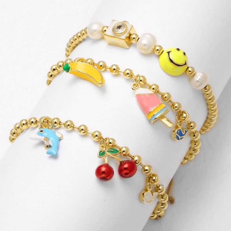 Pulsera De Helado De Plátano Y Cereza De Cobre Bañada En Oro