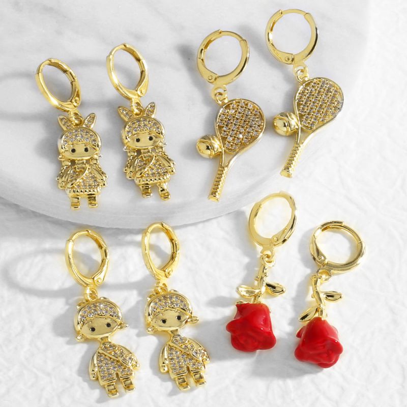 Pendientes De Raqueta Con Forma De Flor De Cobre Y Diamantes Para Niñas