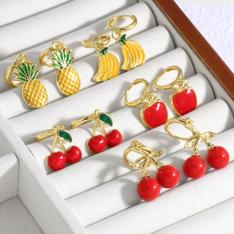 Pendientes De Cobre Con Forma De Fruta Cereza Plátano Y Piña