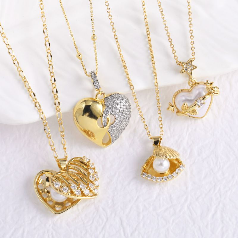 Collar De Concha De Corazón De Cobre Y Diamantes