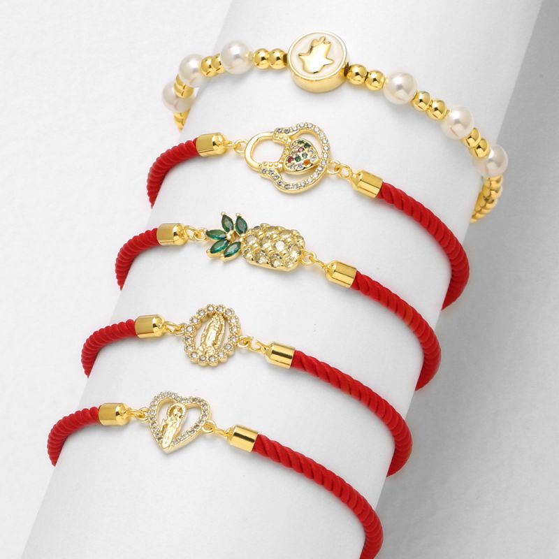 Pulsera De Cordón Geométrico Con Diseño De Madonna Love Bañada En Oro Y Diamantes De Cobre