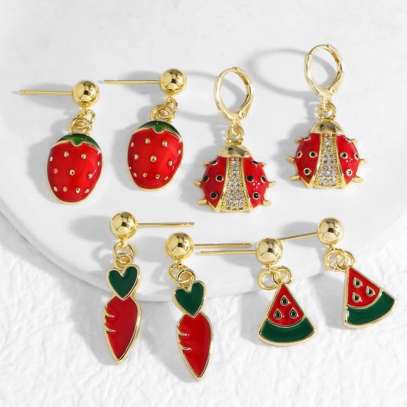 Pendientes De Cobre Con Forma De Escarabajo De Fresa Zanahoria Y Sandía