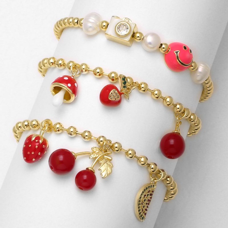 Pulsera Geométrica De Seta De Cereza De Cobre Bañada En Oro