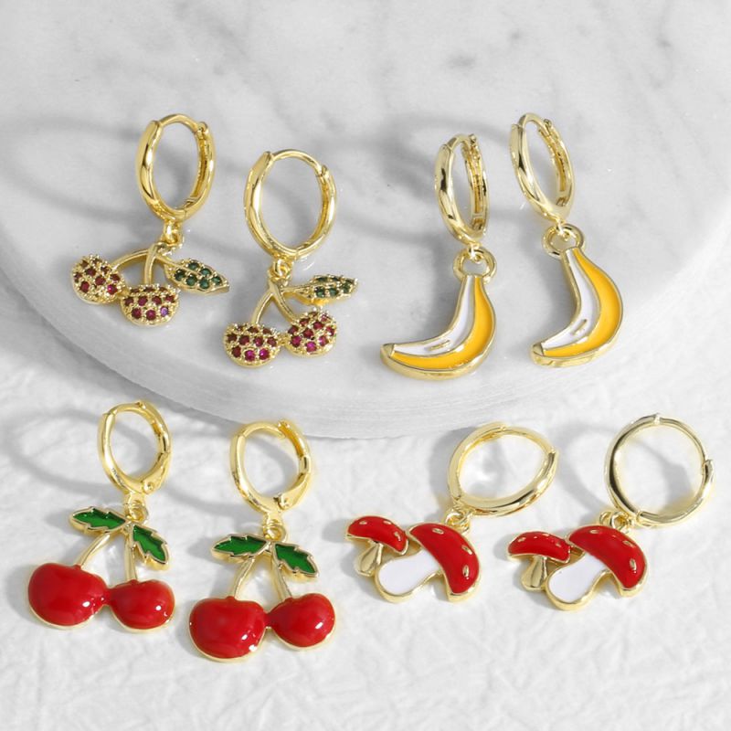 Pendientes De Cobre Con Forma De Cereza Plátano Y Hongo