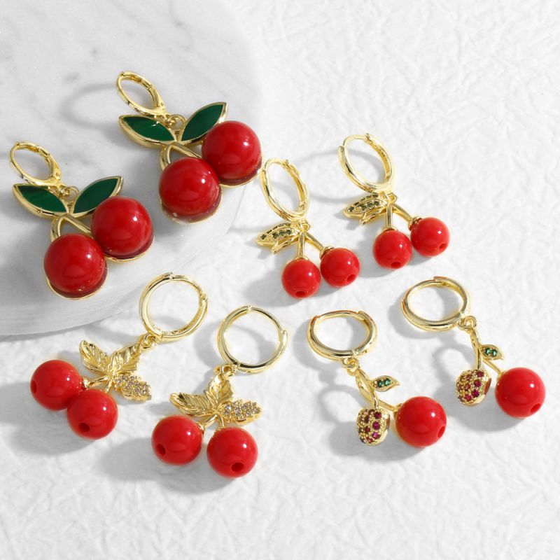 Pendientes De Aro De Cobre Con Cerezas