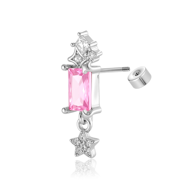 Pendientes De Estrella Cuadrada De Cinco Puntas Con Diamantes Incrustados En Metal (individual)