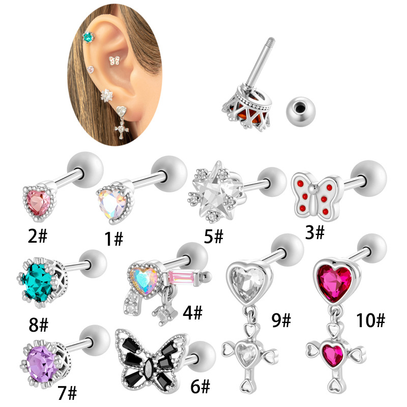 Pendientes De Metal Con Forma De Corazón Mariposa Y Pentagrama De Diamante [individual]