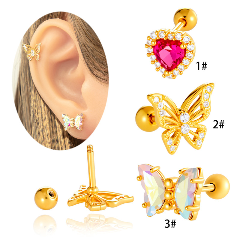 Pendientes De Metal Con Forma De Corazón Y Mariposa Con Diamantes [individual]