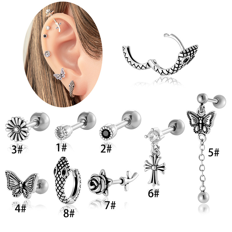 Pendientes De Metal Con Forma De Cruz De Mariposa Y Diamante Redondos [individual]