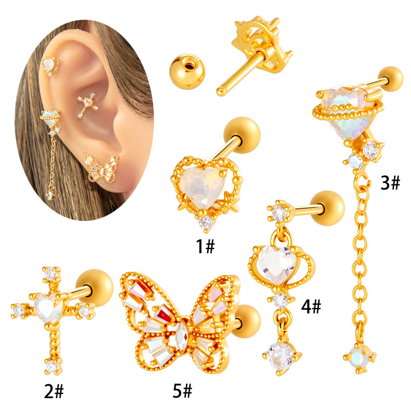 Pendientes Geométricos De Cruz De Corazón Con Diamantes De Metal [individual]