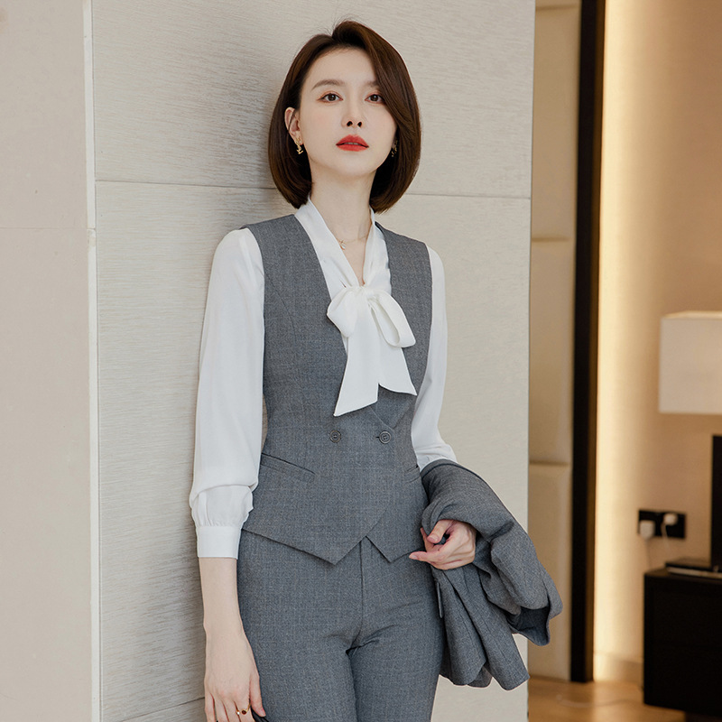 Grey Vest Polyester Double Button Vest
