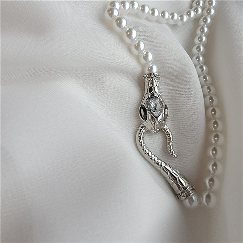 Collar De Serpiente Con Cuentas De Aleación De Perlas Y Diamantes