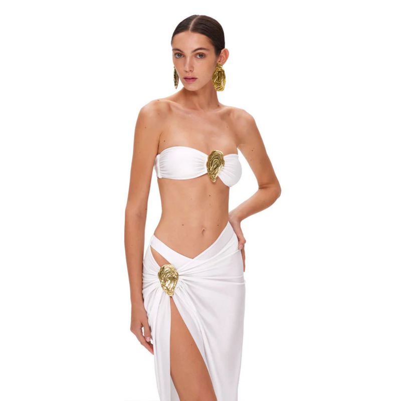 Black Nylon Pleated Two-piece Swimsuit Bikini Beach Dress Set