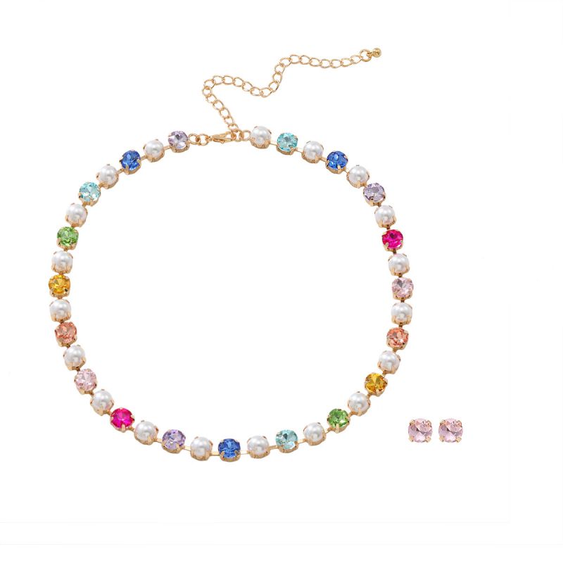 Conjunto De Collar Y Pendientes Con Diamantes Cuadrados De Aleación