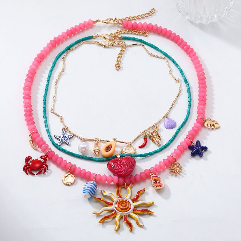 Collar De Cuentas De Arroz Estrellas De Mar Conchas Y Cangrejos De Varias Capas