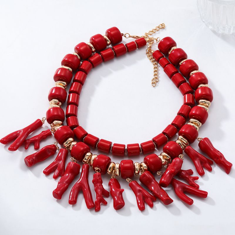 Collar Multicapa De Ramas De Árbol Con Cuentas Irregulares De Acrílico