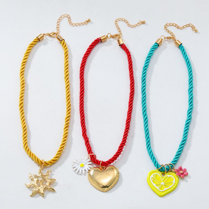 Conjunto De Collar Geométrico De Aleación Con Corazón De Amor Y Sol
