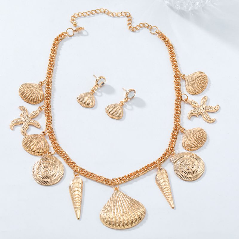 Conjunto De Collar Y Pendientes De Concha De Aleación