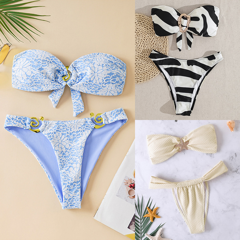 Black Bandeau Printed Two-piece Swimsuit Bikini