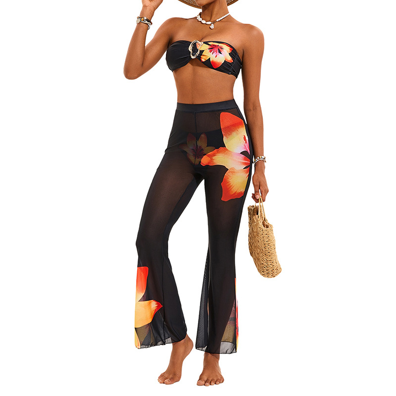 Color Polyester Printed Two-piece Swimsuit Bikini Beach Pants Set