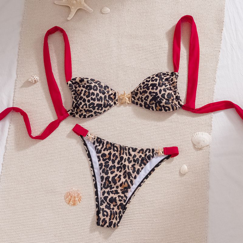 Leopard Polyester Leopard Print Two-piece Swimsuit Bikini