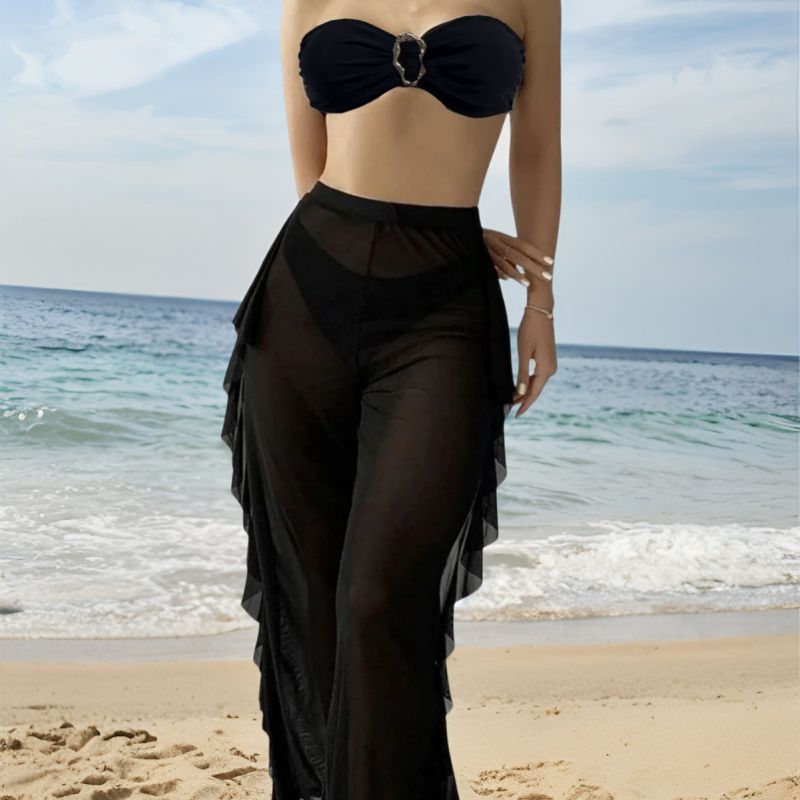 Traje De Baño Bandeau De Dos Piezas Bikini De Malla Conjunto De Tres Piezas