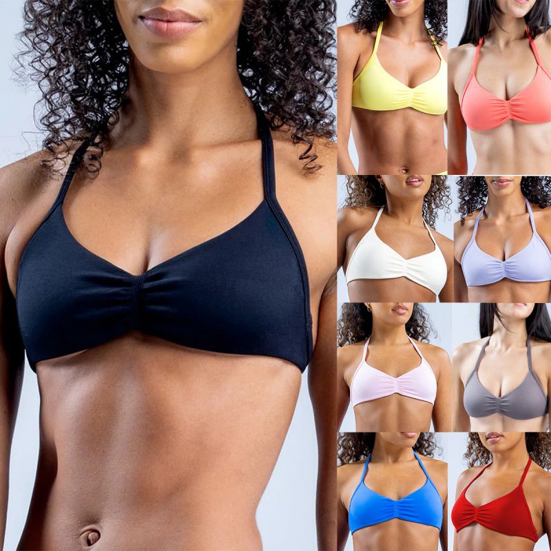 Blue Nylon Seamless Halter Neck Yoga Vest