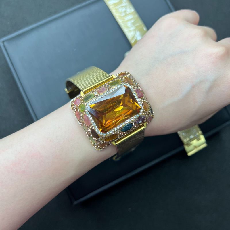 Pulsera De Cristal Cuadrado Con Diamantes