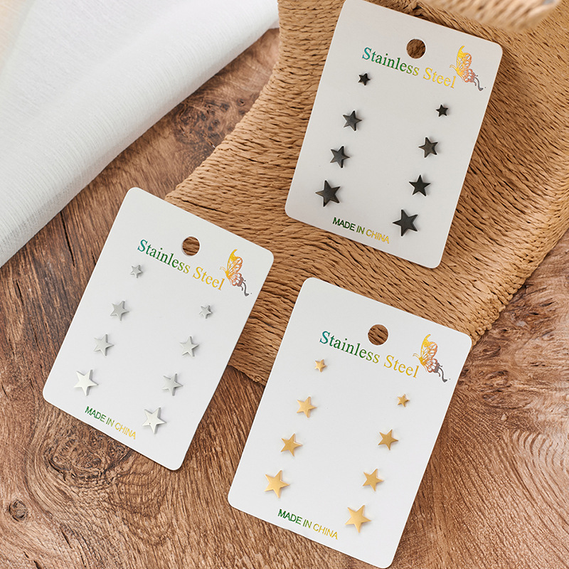 Juego De Pendientes De Estrella De Acero Inoxidable