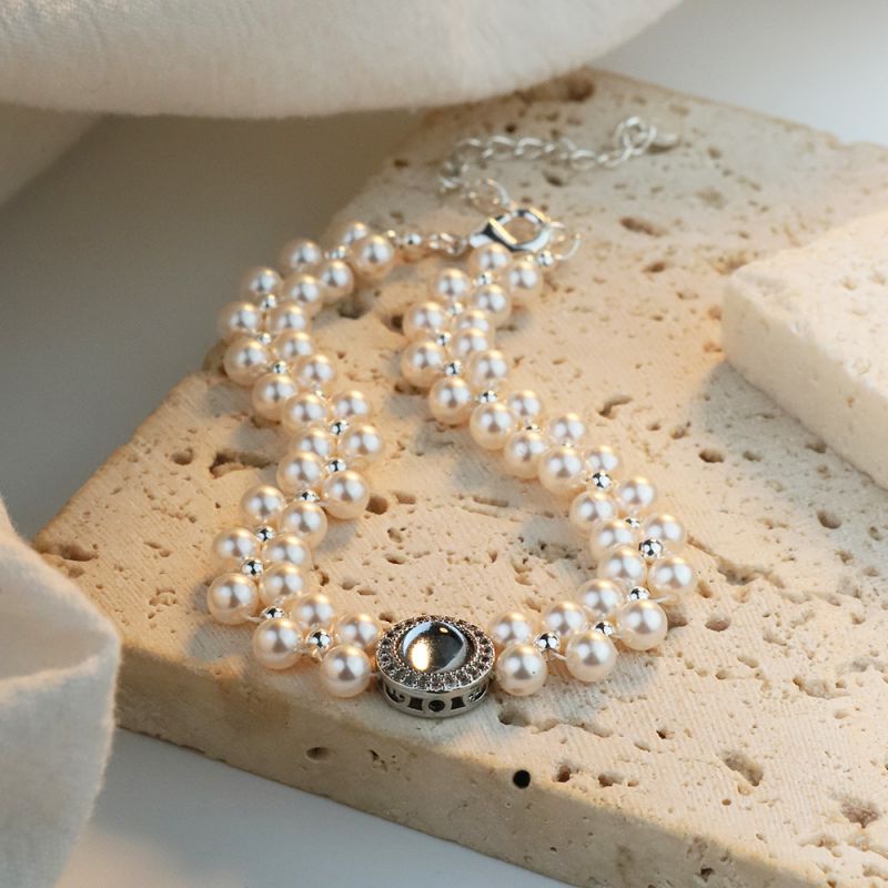Pulsera De Plata Con Doble Perla