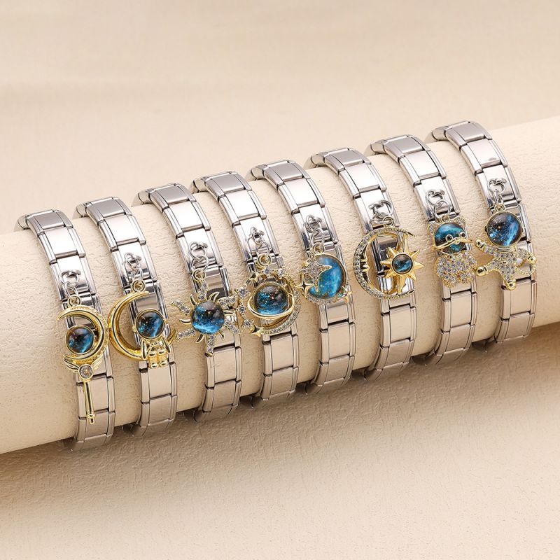 Pulsera De Acero Inoxidable Con Módulo Astronauta Sol Estrella Y Luna