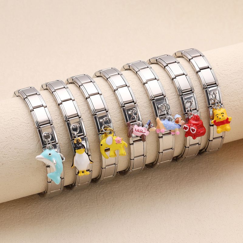 Pulsera Modular De Acero Inoxidable Con Diseño De Delfín Pingüino Y Oso