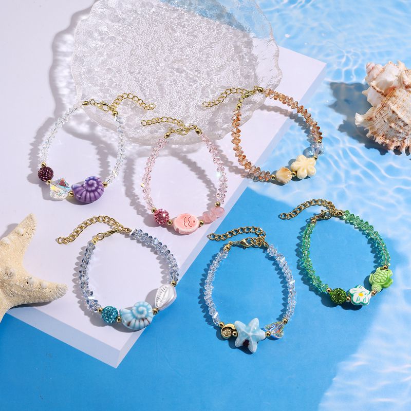 Pulsera De Tortuga Estrella De Mar Y Caracola Con Cuentas De Cristal