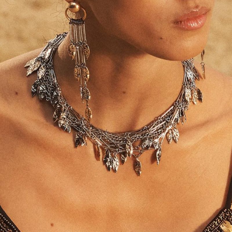 Collar De Hojas De Cadena Multicapa