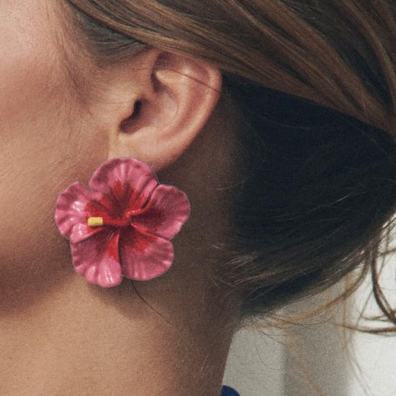 Pendientes De Flores De Aleación Con Gotas De Aceite