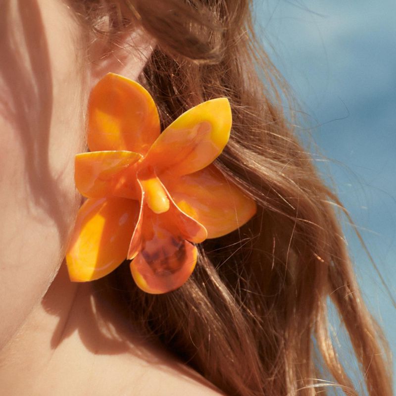 Pendientes De Flores De Tela Con Gotas De Aceite
