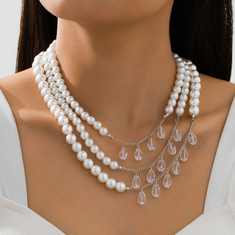 Collar En Capas Con Forma De Gota De Perlas