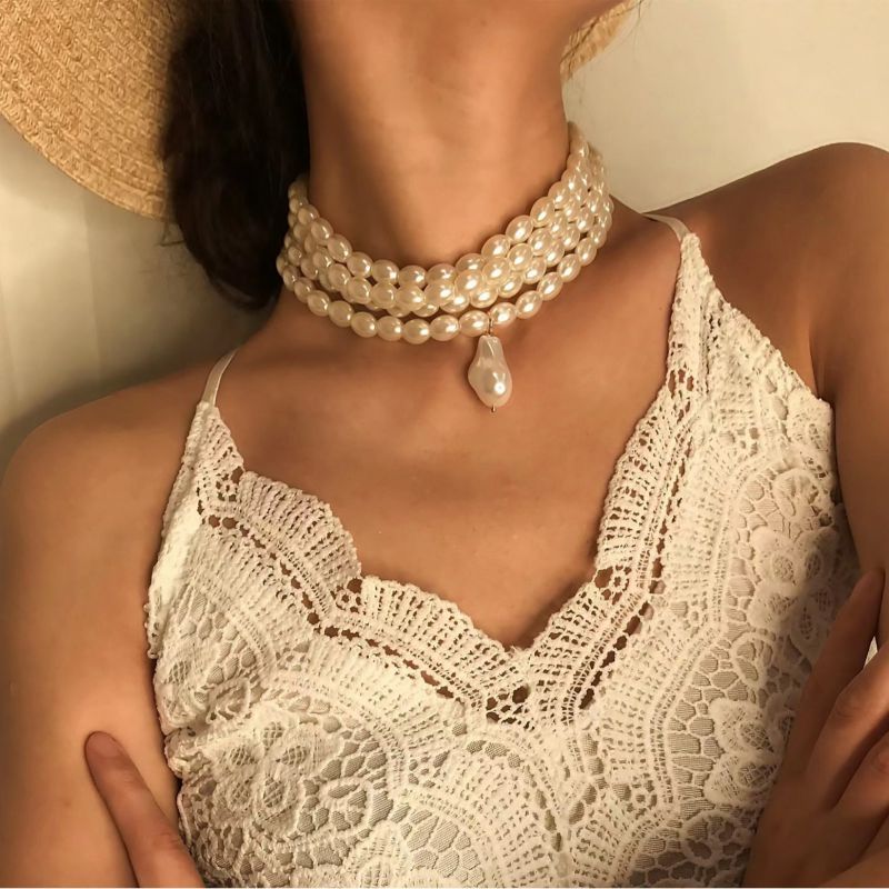 Collar Multicapa Con Cuentas De Perlas