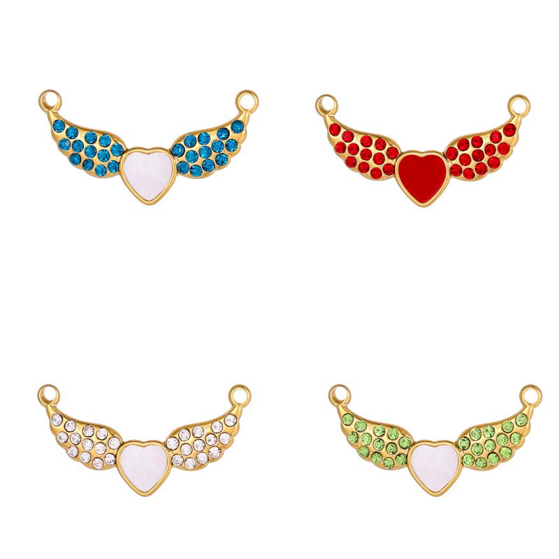 Colgante De Alas De Corazón Con Diamantes De Acero Inoxidable (sin Cadena)