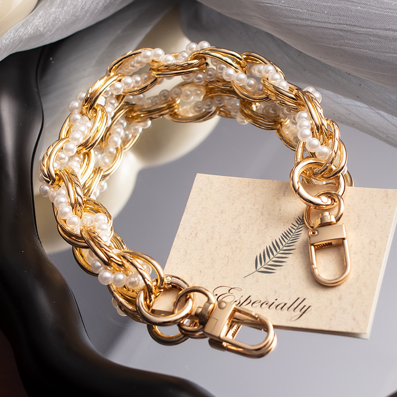 Pearl Series Braided Silver Chain + Clip Metal Pearl Beaded Wrap Phone Chain