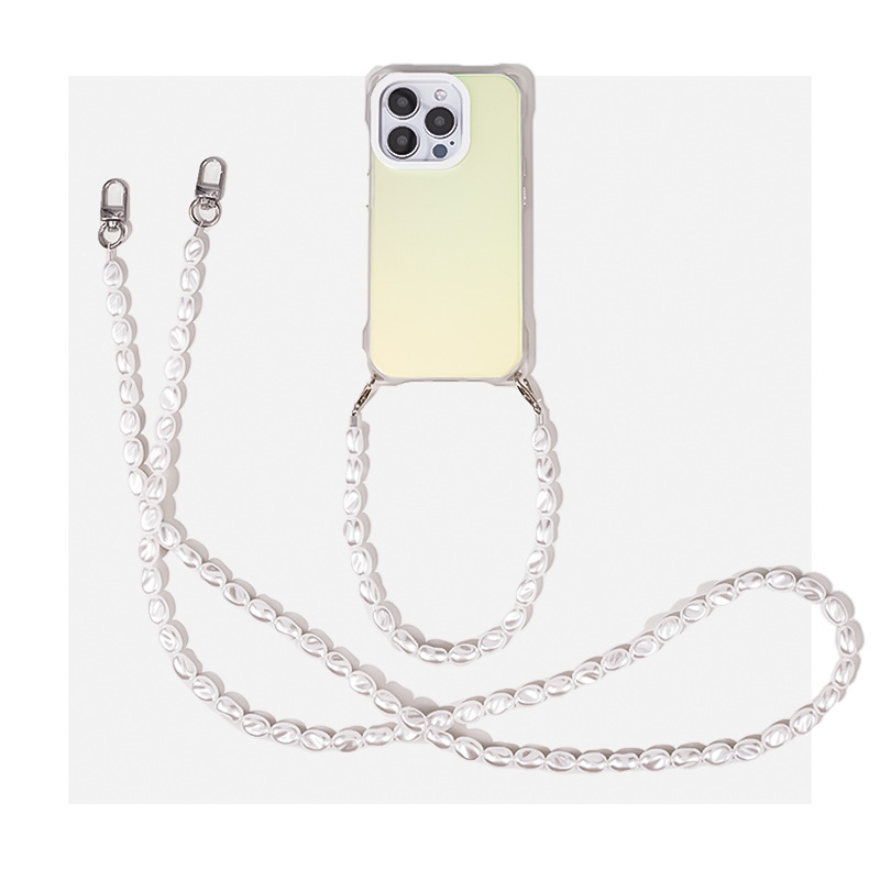 White Pearl Chain 32cm Pearl Beaded Braided Phone Chain