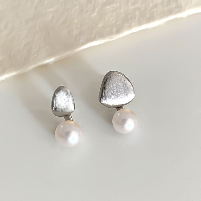 Pendientes De Perlas De Plata Cepillada