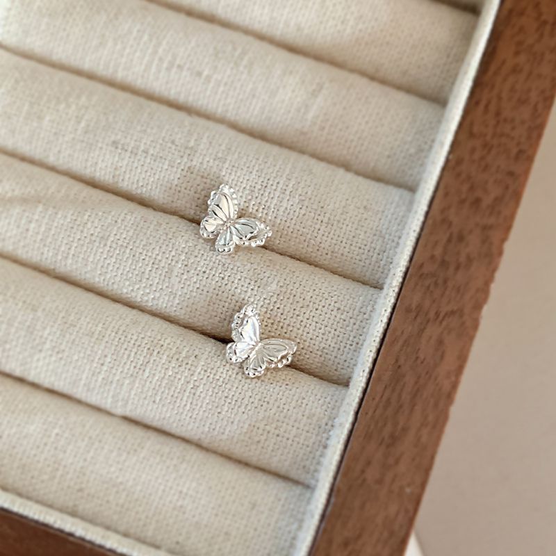 Pendientes De Mariposa De Doble Capa En Plata 3d