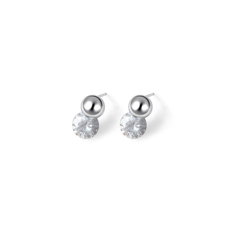 Pendientes De Plata Con Diamantes Redondos