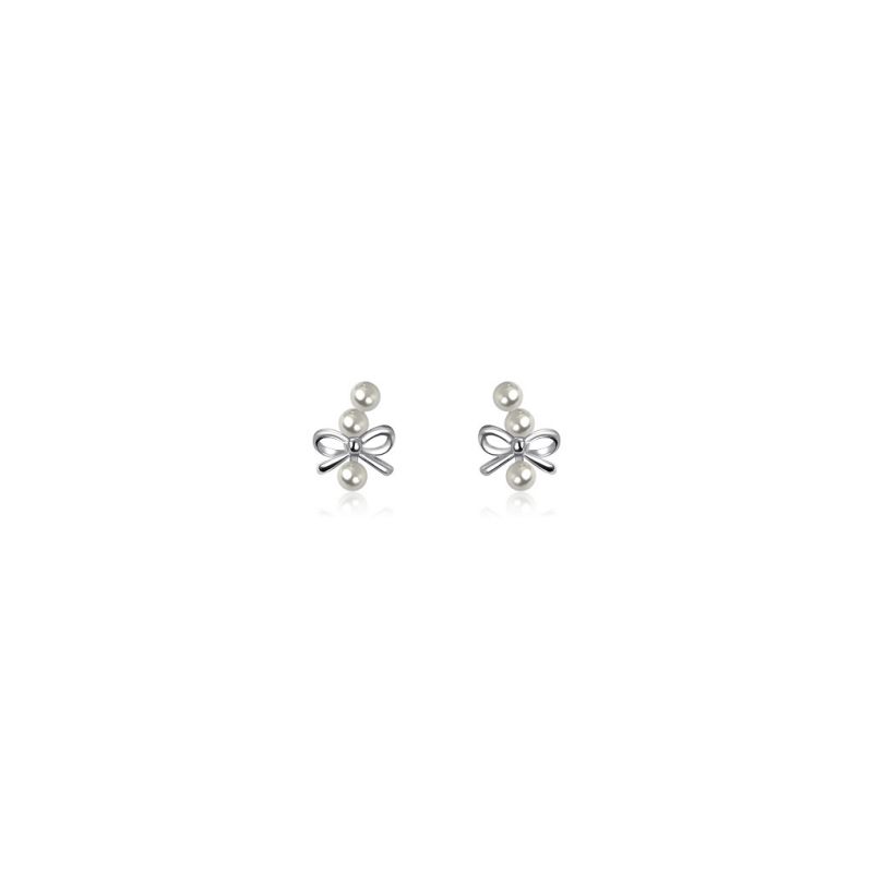 Pendientes De Perla Con Lazo De Plata