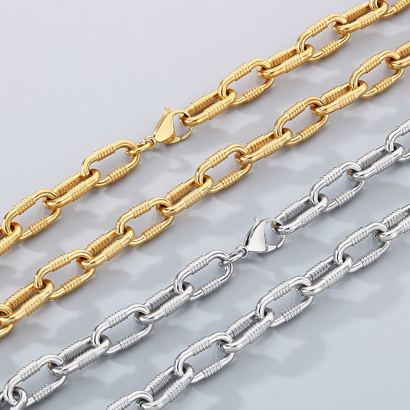 Conjunto De Collar Y Pulsera Con Cadena Geométrica De Acero Y Titanio Para Hombre.