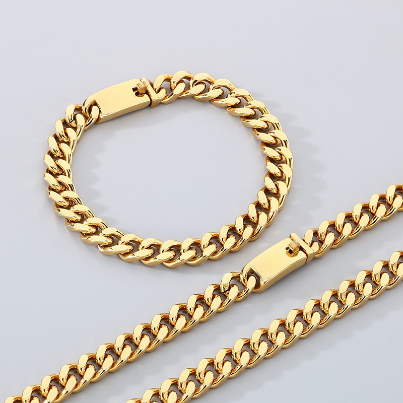 Conjunto De Collar Y Pulsera Con Cadena Geométrica De Acero Y Titanio Para Hombre.